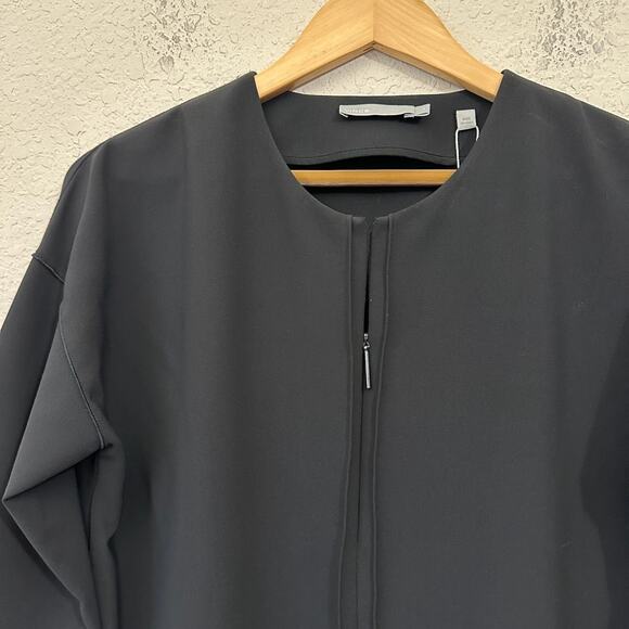 VINCE Front Zip Mini Dress Black Stretch Shift Minimalist Gothic NWT - Picture 7 of 14